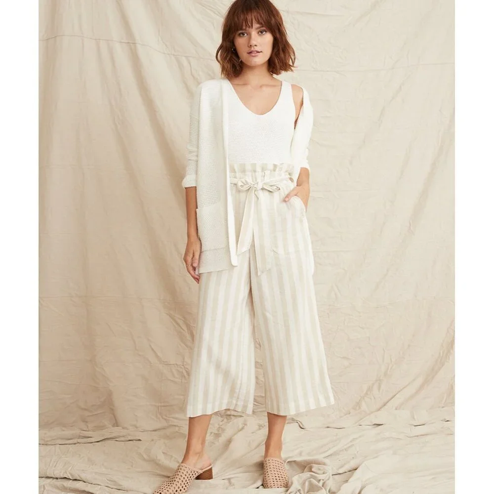 Marine Layer Caroline Pant Tan/White Stripe Small Wide Leg Capri Hemp Worn Once! - Picture 10 of 10